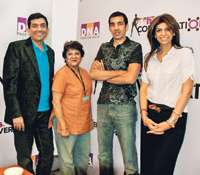 <STRONG>Eat up:</STRONG> (L—R) Sanjeev Kapoor, Shatbhi Basu, Nikhil Chib, Zeba Kohli; (R) the pannelists in a heady discussion