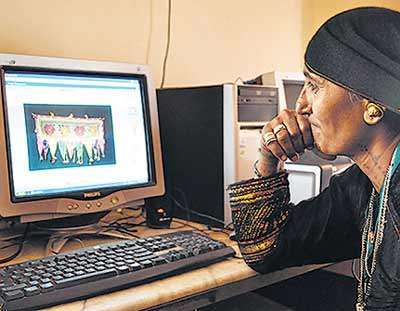 A visitor checks out the online museum