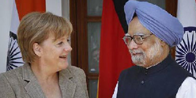 German chancellor Angela Merkel with Prime Minister Manmohan Singh