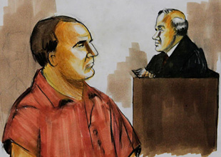 A sketch of David Headley's trial in the US