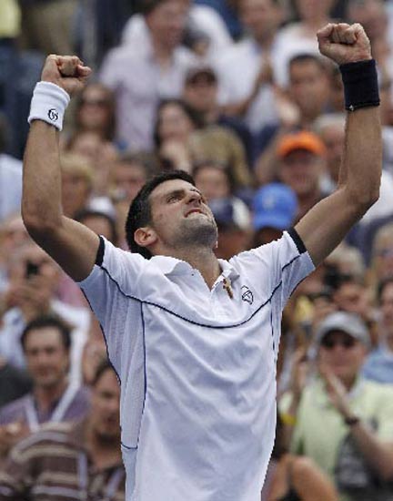 Novak Djokovic of Serbia celebrates after winning his semi-final match against Roger Federer of Switzerland at the U.S. Open tennis tournament in New York
(Reuters)