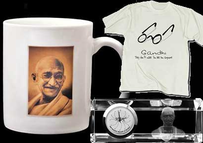 Merchandise sporting Mahatma Gandhi