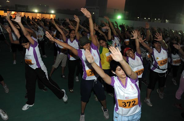 The warm-up session led by fitness expert Mickey Mehta