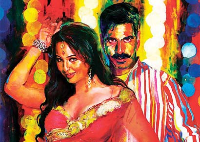 A hand-painted poster of <i>Rowdy Rathore</i>