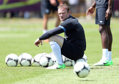 Wayne Rooney during an England training session ahead of UEFA Euro 2012 on June 8, 2012 in Krakow, Poland

