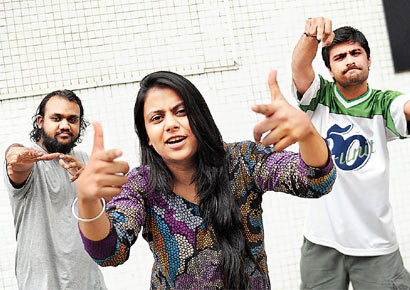 (L-R): Rappers Ashwini Mishra, Manmeet Kaur and Viraj Manjrekar
