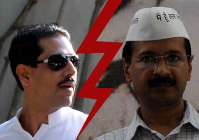 Robert Vadra (left), Arvind Kejriwal