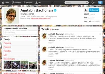 A view of Amitabh Bachchan's twitter account