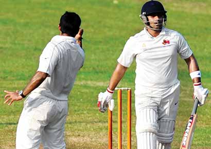 CCI�s Abhishek Nayar celebrates the dismissal of MIG�s Siddharth Chitnis 