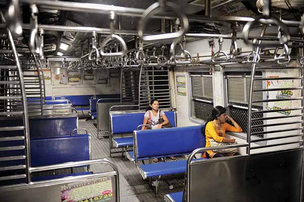 An empty ladies' compartment, Churchgate train at 8: 30