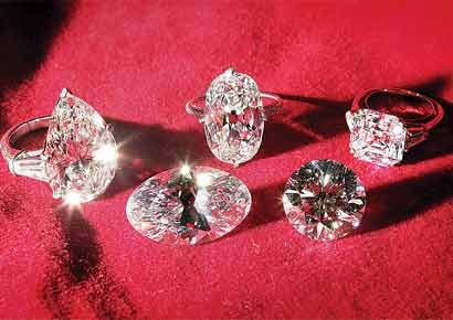 (Left to right) Pear, Baguette, Asscher, Round, Brilliant and an Oval Cut 