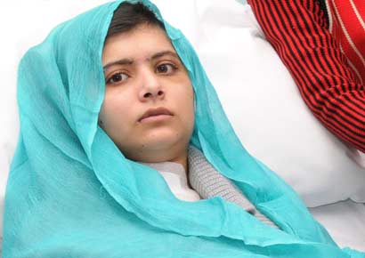 File photo of Malala Yousufzai in UK hospital