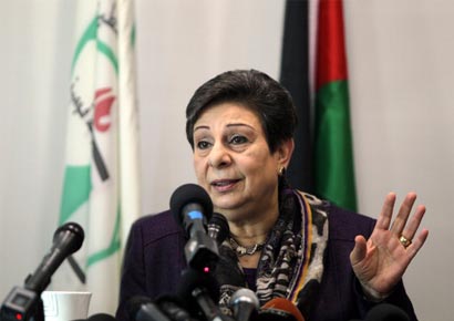 Palestine Liberation Organisation executive committe member Hanan Ashrawi addresses a press conference on the Palestinian bid to become a non-member state in the United Nations on Wednesday.