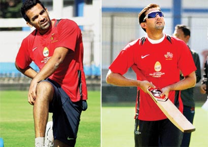 Zaheer Khan (left) and Ajit Agarkar during Mumbai's practice session on the eve of their Group A match against MP in Indore on Friday.