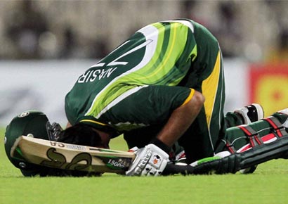 Pakistan player Nasir Jamshed celebrates his century during the first ODI match against India at MAC Stadium in Chennai on Sunday.
