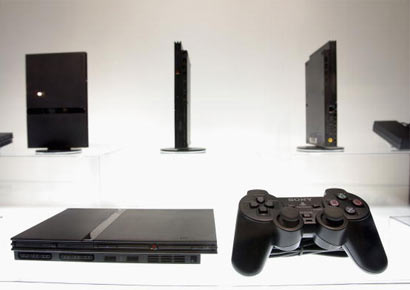 The PlayStation 2 (PS2) games console SCPH-70000 is pictured on display at the Tokyo Game Show on September 24, 2004 in Makuhari, Chiba Prefecture, Japan. 