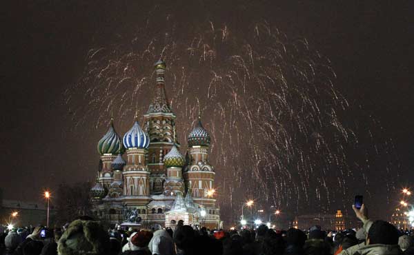 Fireworks explode over St. Basil Cathedral at Red Square during New Year`s Day celebrations in Moscow
Photo by Mikhail Voskresensky