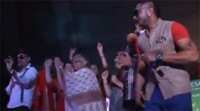 A screenshot of the Delhi chief minister dancing on stage