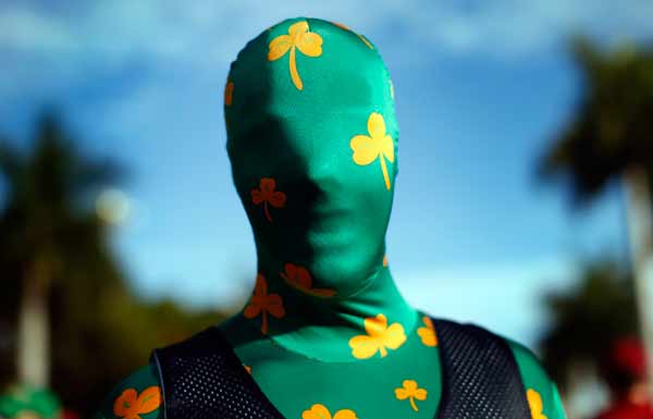 Adam Soisson, a freshman at Notre Dame University, stands dressed in a costume outside Sun Life stadium before the BCS National Championship college football game between the Alabama Crimson Tide and the Notre Dame Fighting Irish in Miami, Florida January 7, 2013.
Photo by Mike Segar/Reuters
(Reuters)