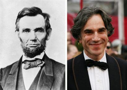 (File) A composite image of Abraham Lincoln (L) and actor Daniel Day-Lewis, who plays the American president in film <i>Lincoln</i>.