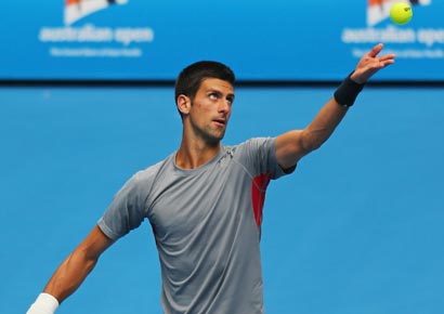 Novak Djokovic of Serbia serves during a practice session ahead of the 2013 Australian Open at Melbourne Park
from Getty Images