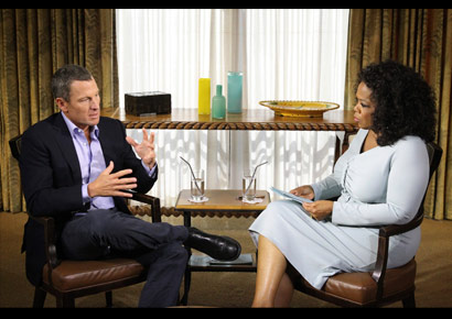 Cyclist Lance Armstrong being interviewed by Oprah Winfrey in Texas on Monday (January 14, 2012).