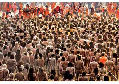 Sadhus congregate at the maha kumbh at Allahbad.