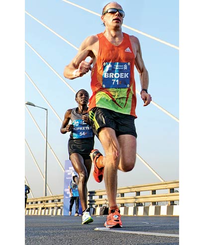 Stefan Broek, one of the pace makers, sweats it out.