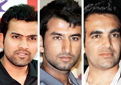 Rohit Sharma, Cheteshwar Pujara and Zaheer Khan.
