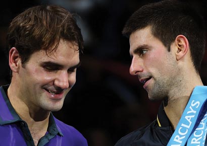 Novak Djokovic of Serbia shakes hands with Roger Federer of Switzerland in this file photo
