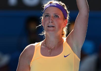 Victoria Azarenka of Belarus celebrates winning her semifinal match