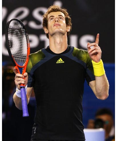 Andy Murray celebrates his semifinal win against Roger Federer of Switzerland at the 2013 Australian Open at Melbourne Park on Friday.