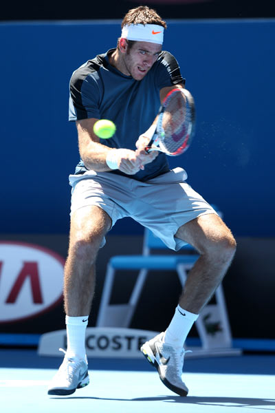 Del Potro dethrones Federer
Juan Martin del Potro has only one Grand Slam to his name and he won that in style. The Argentine fought back from two sets to one down to beat five-time defending champions Roger Federer 3-6 7-6(5) 4-6 7-6(4) 6-2 at the 2009 US Open final.
(Getty Images) Juan Martin Del Potro of Argentina plays a backhand in his third round match against Jeremy Chardy of France during Day six of the 2013 Australian Open at on January 19, 2013.