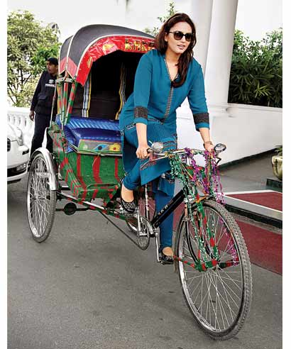 Huma Qureshi takes to a cycle-rickshaw in Lucknow.