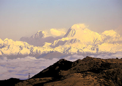 A view of Mt Everest at sunrise.