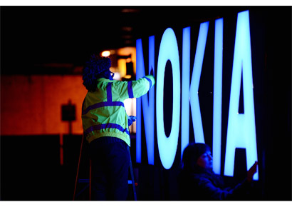 Preperations at the launch event of the New Nokia Lumia Range at Flat Iron Square on November 28, 2012 in London, England.