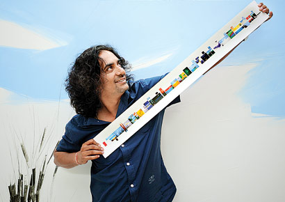 Sandeep Bomble with his work.