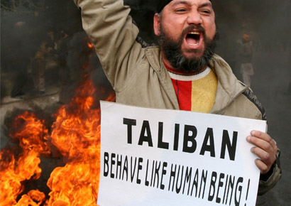 A Sikh protesting in Jammu on Tuesday, February 23, 2010 against the killing of a Sikh in Pakistan by Taliban militants