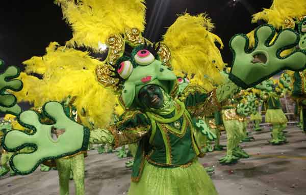 A reveller from the Mocidade Alegre Samba School takes part in a carnival at Anhembi Sambadrome in Sao Paulo.
(Reuters)