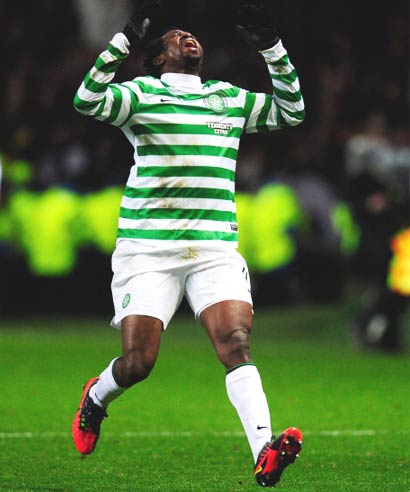 Efe Ambrose of Celtic reacts during the UEFA Champions League Round of 16 first-leg match against Juventus at Celtic Park Stadium in Glasgow on February 12, 2013.