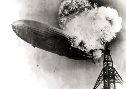 Hindenburg begins to fall seconds after catching fire