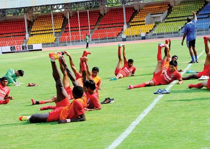 Churchill Brothers players train for their big game. Churchill Brothers players train for their big game.