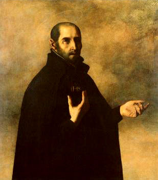 St Ignatius as the Superior General and (below) the symbol of the Society of Jesus