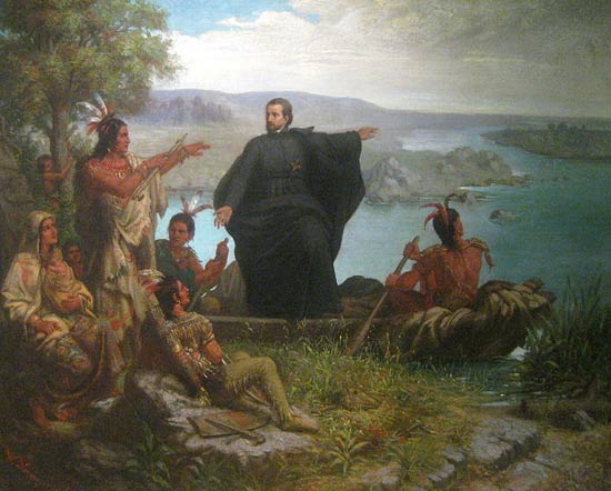 Painting of Fr Jacques Marquette, who along with Louis Jolliet were the first Europeans to explore and map the northern portion of the Mississippi River