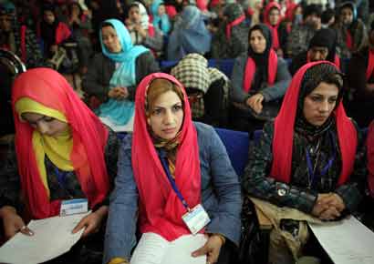 A file photo of Afghan women attending a ceremony to mark International Women's Day in 2010 in Herat, Afghanistan.