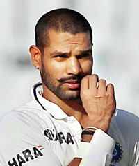 Shikhar Dhawan is all attitude at the end of Day Three of the third Test against Australia in Chandigarh on Saturday.
