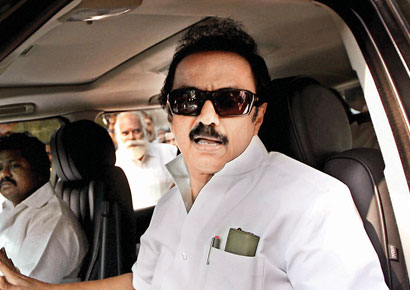 The raid at DMK treasurer MK Stalin's residence started around 6.30 am. The raid at DMK treasurer MK Stalin's residence started around 6.30 am.