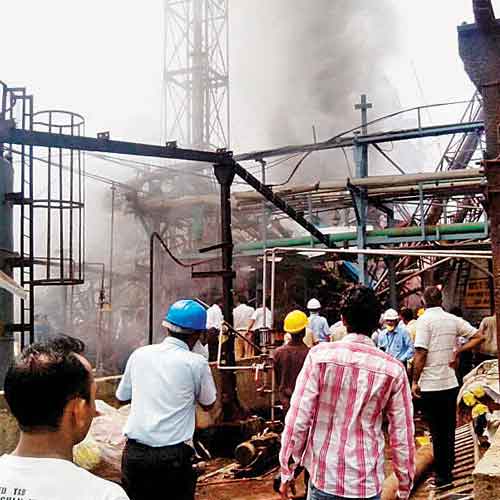 Smoke billows from Aarti Drugs Limited at Tarapur Chemical Zone MIDC area on Friday.