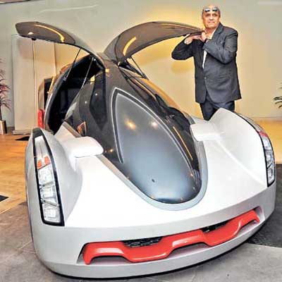 Dilip Chhbaria with a car he has designed for an upcoming Bollywood film.
