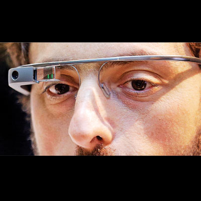 Google co-founder Sergey Brin wears Google Glass glasses at an event on the University of California, San Francisco's campus on February 20.